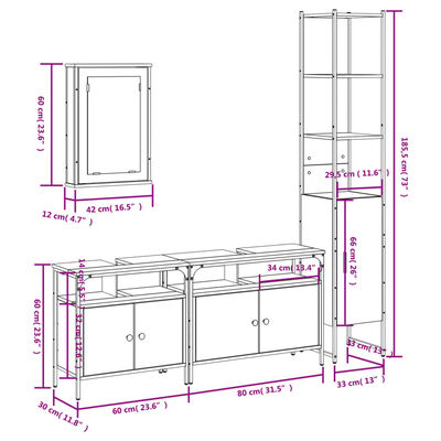 vidaXL Ensemble de meubles salle de bain 4 pcs noir bois d'ingénierie