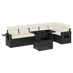 vidaXL Salon de jardin 7 pcs avec coussins noir r&eacute;sine tress&eacute;e