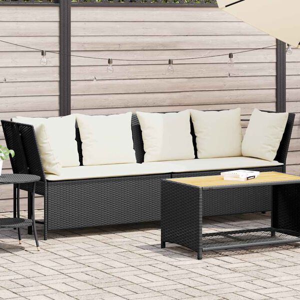 vidaXL Canap&eacute; de jardin avec coussins Noir R&eacute;sine tress&eacute;e