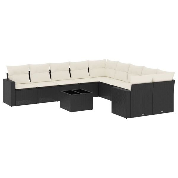 vidaXL Salon de jardin 11 pcs avec coussins noir r&eacute;sine tress&eacute;e