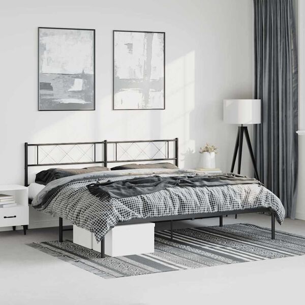 vidaXL Cadre de lit m&eacute;tal sans matelas avec t&ecirc;te de lit noir 183x213cm