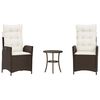 vidaXL Ensemble de bistro 3 pcs avec coussins marron résine tressée