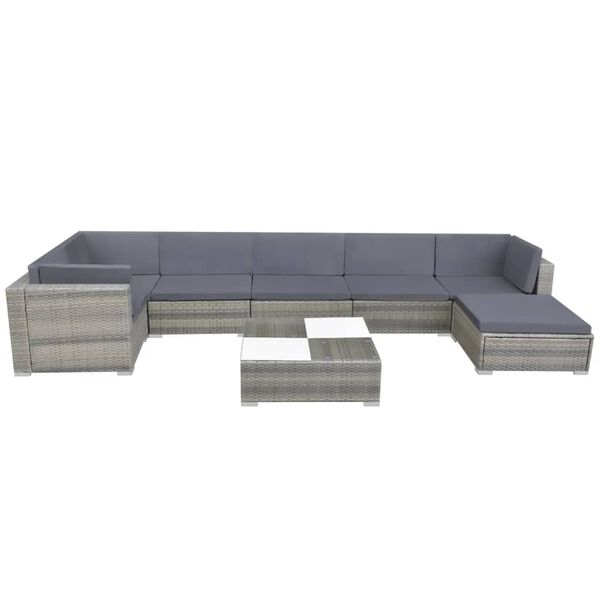 vidaXL Salon de jardin 8 pcs avec coussins r&eacute;sine tress&eacute;e gris