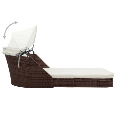 vidaXL Chaise longue avec auvent Résine tressée Marron