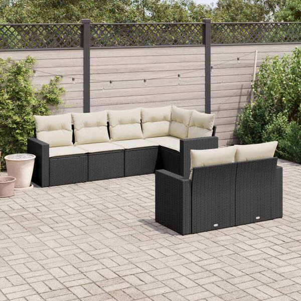vidaXL Salon de jardin 7 pcs avec coussins noir r&eacute;sine tress&eacute;e