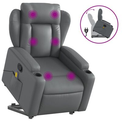 vidaXL Fauteuil inclinable de massage gris similicuir