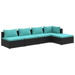 vidaXL Salon de jardin 5 pcs avec coussins R&eacute;sine tress&eacute;e Noir