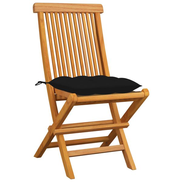 vidaXL Chaises de jardin et coussins noir lot de 4 Bois de teck massif