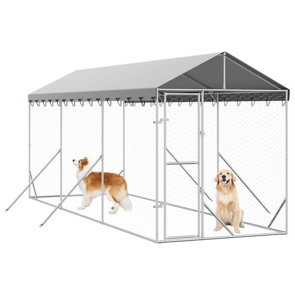 vidaXL Chenil d'ext&eacute;rieur pour chiens avec toit argent&eacute; 2x6x2,5 m