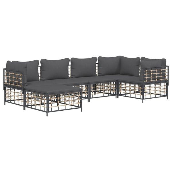 vidaXL Salon de jardin 6 pcs avec coussins anthracite r&eacute;sine tress&eacute;e