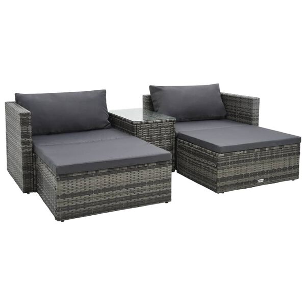 vidaXL Salon de jardin 5 pcs avec coussins R&eacute;sine tress&eacute;e Gris