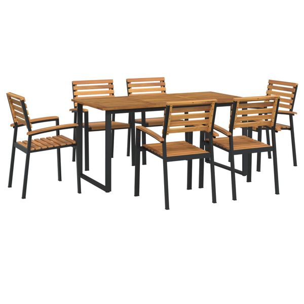 vidaXL Ensemble &agrave; manger de jardin 7 pcs bois d'acacia solide et m&eacute;tal