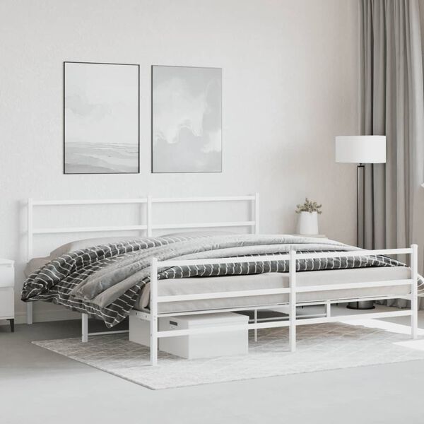vidaXL Cadre de lit m&eacute;tal sans matelas et pied de lit blanc 193x203 cm