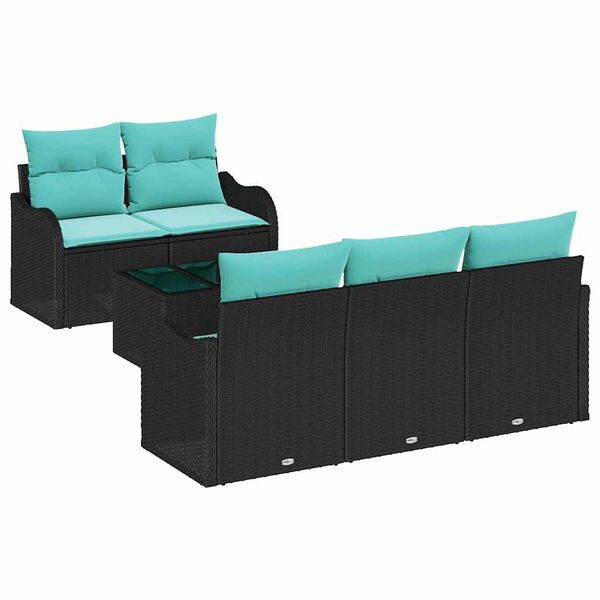 vidaXL Ensemble de canap&eacute; de jardin 6 pcs Noir et turquoise