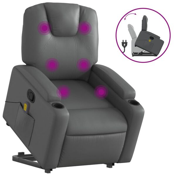 vidaXL Fauteuil inclinable de massage gris similicuir