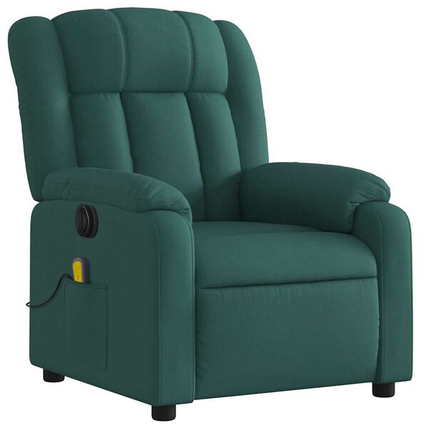 vidaXL Fauteuil inclinable de massage &eacute;lectrique vert fonc&eacute; tissu