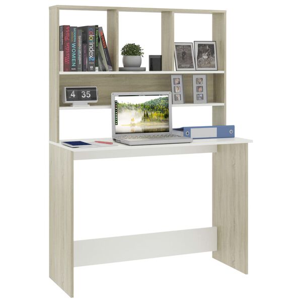 vidaXL Bureau avec &eacute;tag&egrave;res Blanc ch&ecirc;ne sonoma 110x45x157 cm Agglom&eacute;r&eacute;