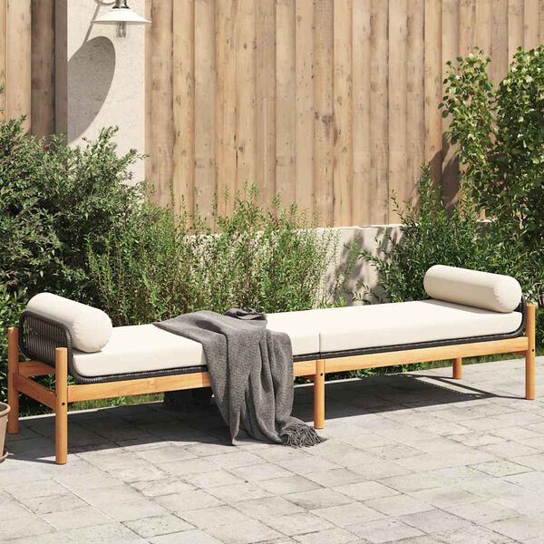 vidaXL Banc de jardin avec coussin noir r&eacute;sine tress&eacute;e acacia