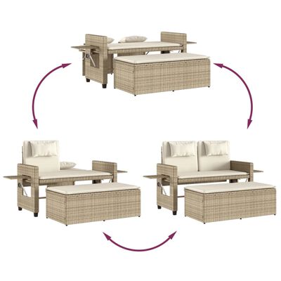 vidaXL Banc inclinable de jardin avec coussins beige résine tressée