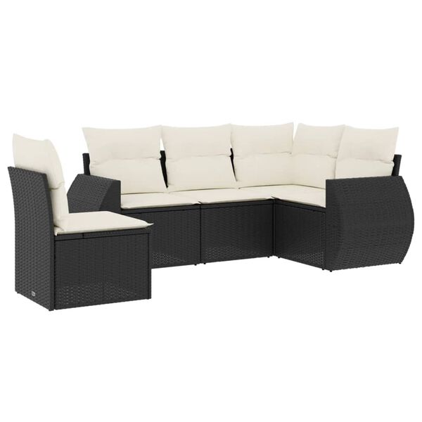 vidaXL Salon de jardin 5 pcs avec coussins noir r&eacute;sine tress&eacute;e