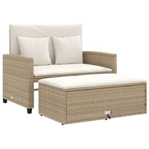 vidaXL Canap&eacute; de jardin avec coussins 2 places beige r&eacute;sine tress&eacute;e