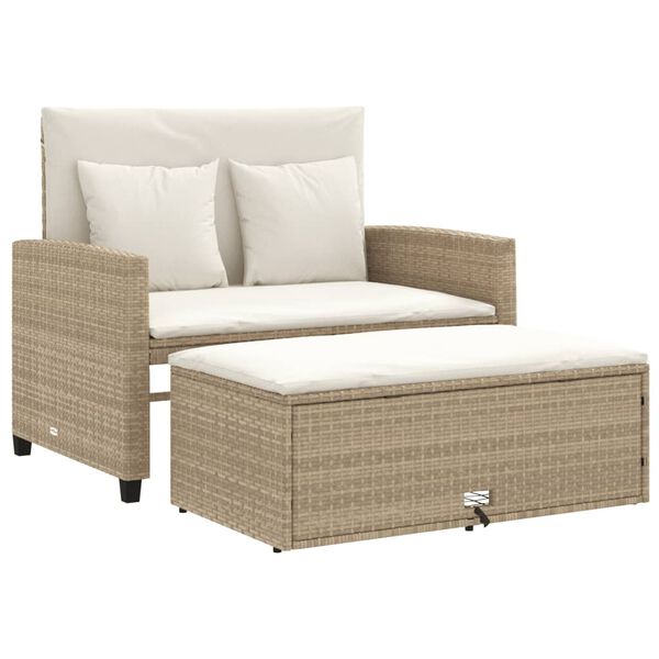 vidaXL Canap&eacute; de jardin avec coussins 2 places beige r&eacute;sine tress&eacute;e