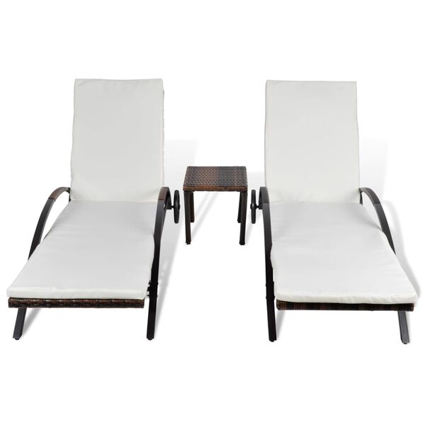 vidaXL Chaises longues avec table R&eacute;sine tress&eacute;e Marron