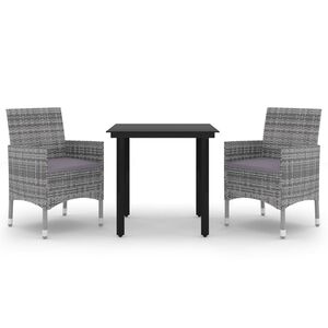 vidaXL Ensemble &agrave; manger de jardin coussins 3 pcs R&eacute;sine tress&eacute;e Verre
