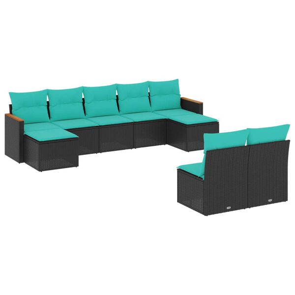 vidaXL Salon de jardin 9 pcs avec coussins noir r&eacute;sine tress&eacute;e