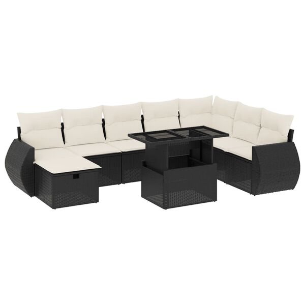 vidaXL Salon de jardin 9 pcs avec coussins noir r&eacute;sine tress&eacute;e
