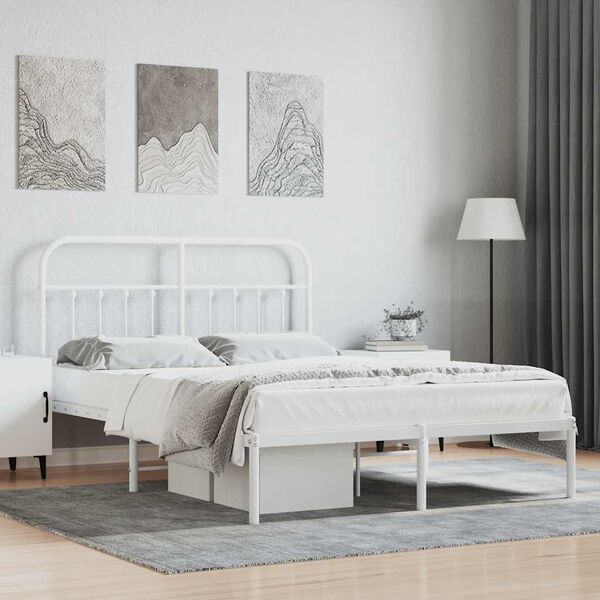 vidaXL Cadre de lit m&eacute;tal sans matelas et t&ecirc;te de lit blanc 135x190 cm