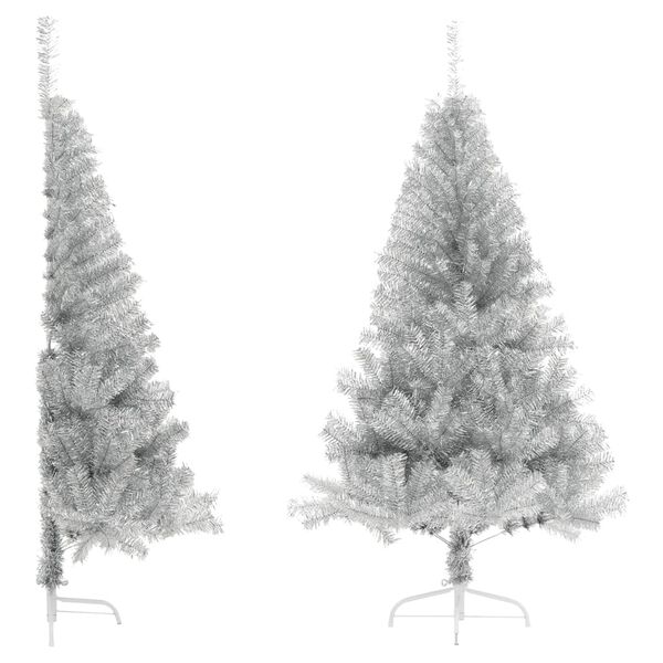 vidaXL Demi sapin de No&euml;l artificiel avec support argent&eacute; 120 cm PET