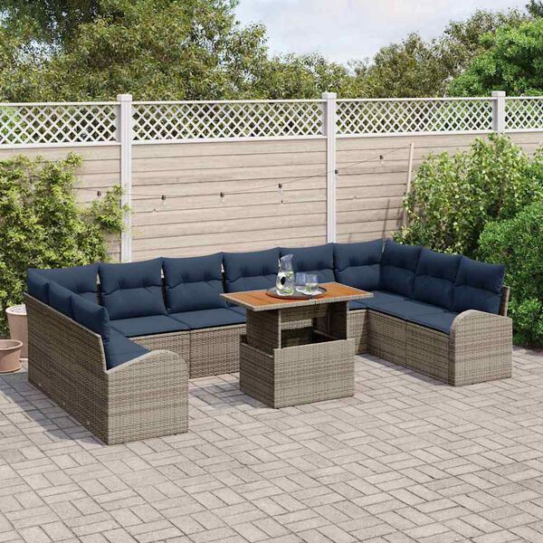 vidaXL Ensemble de canap&eacute; de jardin 11 pcs gris et bleu marine