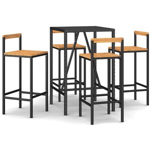 vidaXL Ensemble de bar jardin 5 pcs noir poly rotin/bois massif acacia