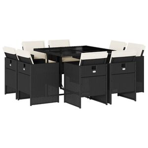 vidaXL Ensemble &agrave; manger de jardin 17 pcs coussins noir r&eacute;sine tress&eacute;e