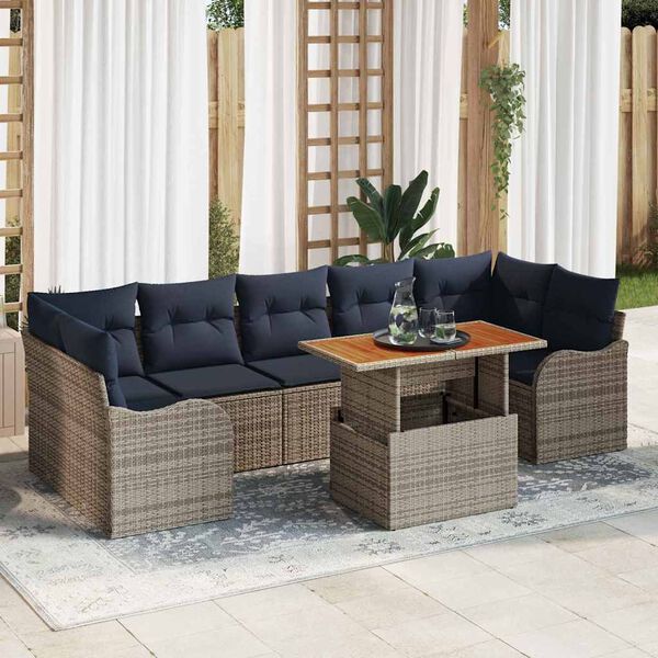 vidaXL Ensemble de canap&eacute; de jardin 8 pcs Gris et bleu marine