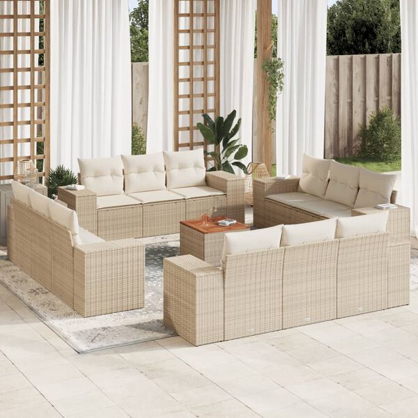 vidaXL Salon de jardin avec coussins 13 pcs beige r&eacute;sine tress&eacute;e