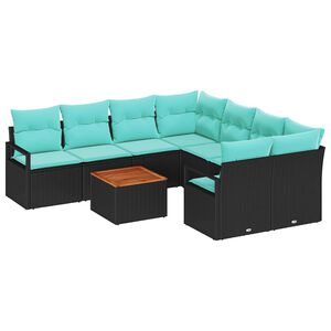 vidaXL Ensemble de canapé de jardin 9 pcs Noir et turquoise