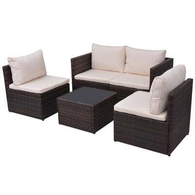 vidaXL Salon de jardin 5 pcs avec coussins Résine tressée Marron