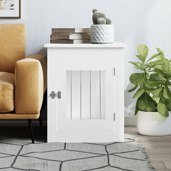 vidaXL Meuble de cage pour chiens blanc 55x75x65 cm bois d'ing&eacute;nierie