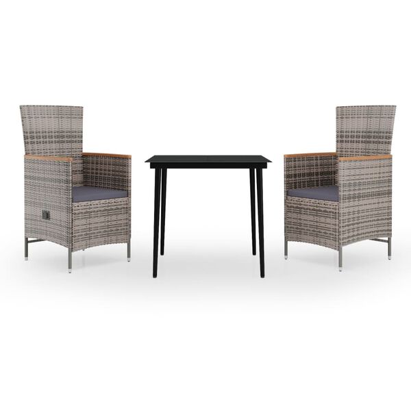 vidaXL Ensemble &agrave; manger de jardin avec coussins 3 pcs Gris