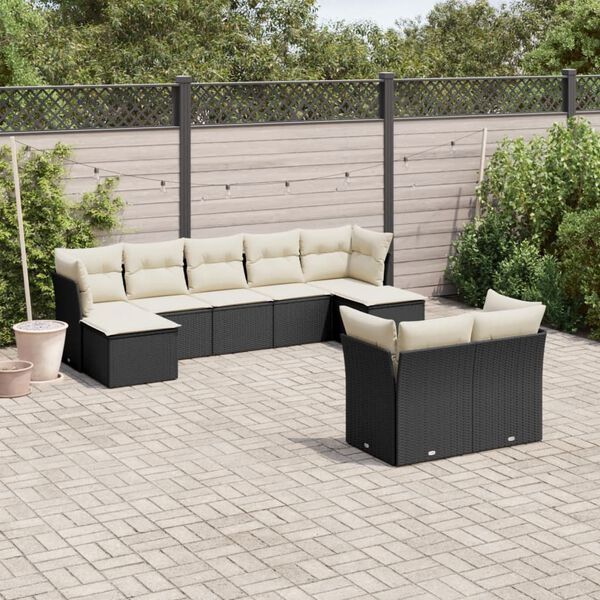 vidaXL Salon de jardin 9 pcs avec coussins noir r&eacute;sine tress&eacute;e