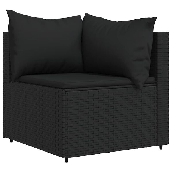 vidaXL Salon de jardin 3 pcs avec coussins Noir R&eacute;sine tress&eacute;e