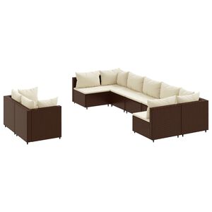 vidaXL Salon de jardin avec coussins 9 pcs marron r&eacute;sine tress&eacute;e