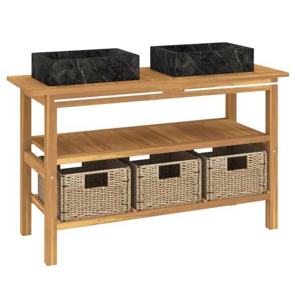 vidaXL Armoire de salle de bain et lavabos en marbre noir Teck massif