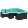 vidaXL Ensemble de Canap&eacute;s 9 pcs Noir et turquoise polyrotin