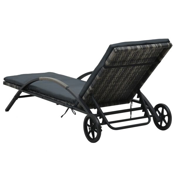 vidaXL Chaise longue avec coussin et roues R&eacute;sine tress&eacute;e Anthracite