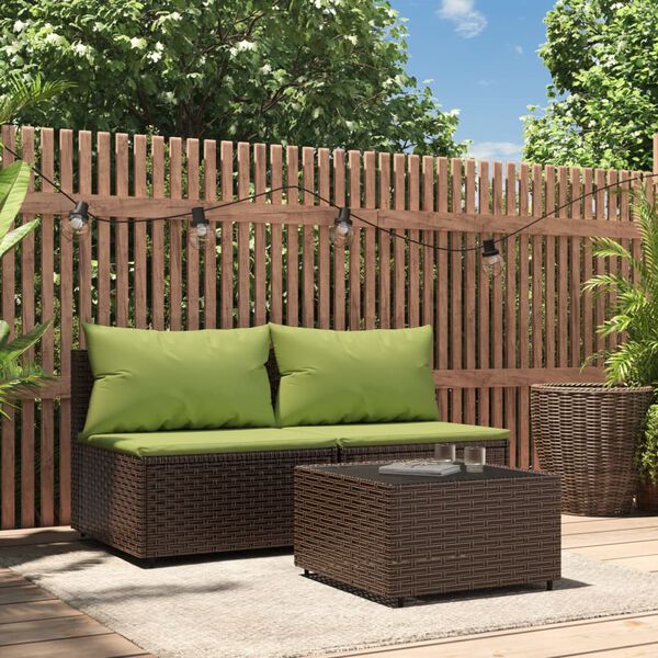 vidaXL Salon de jardin 3 pcs avec coussins marron r&eacute;sine tress&eacute;e