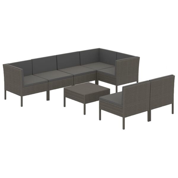 vidaXL Salon de jardin 8 pcs avec coussins r&eacute;sine tress&eacute;e gris