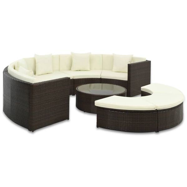 vidaXL Salon de jardin avec coussins 7 pcs r&eacute;sine tress&eacute;e marron